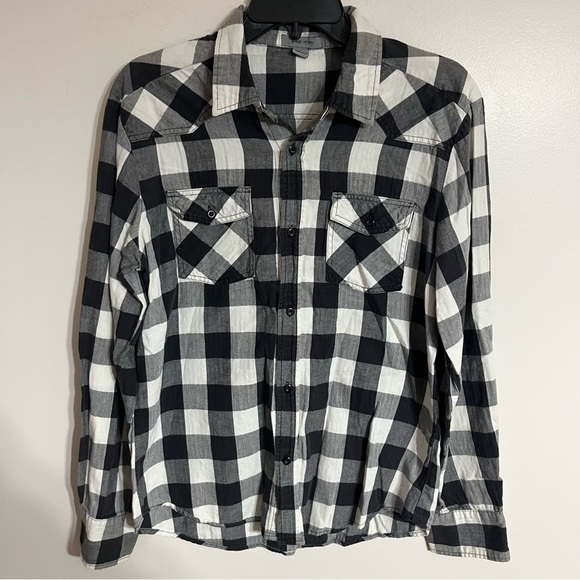 POP ICON CLOTHING Other - Men’s Pop Icon Button Up Long Sleeve Flannel Shirt Size Large Black Gray White